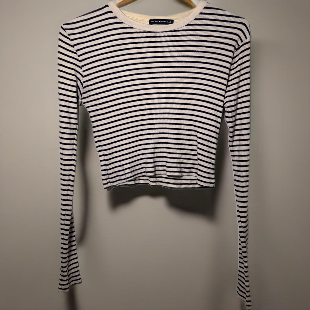 Brandy Melville Striped Long Sleeve Crop Top, Made in Italy